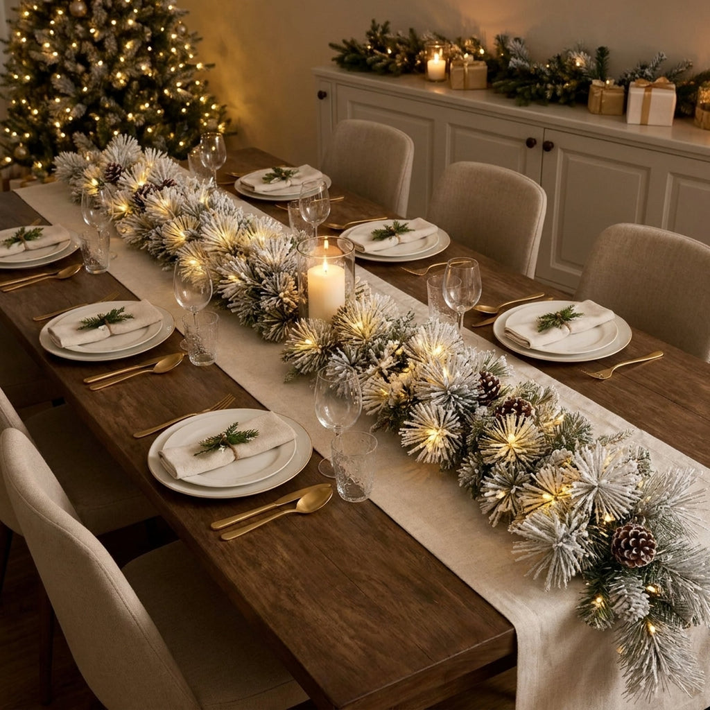 Christabelle 2.74m Alpine Snow Christmas Garland Pre Lit Multi Function LED Timer Flocked Pine Cones
