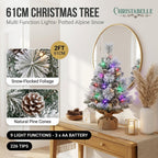 Christabelle 61cm 2ft Alpine Snow Potted Christmas Tree Pre Lit LED Pinecone Hessian Tabletop Festive Holiday Decoration