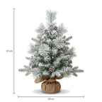 Christabelle 61cm 2ft Alpine Snow Potted Christmas Tree Pre Lit LED Pinecone Hessian Tabletop Festive Holiday Decoration