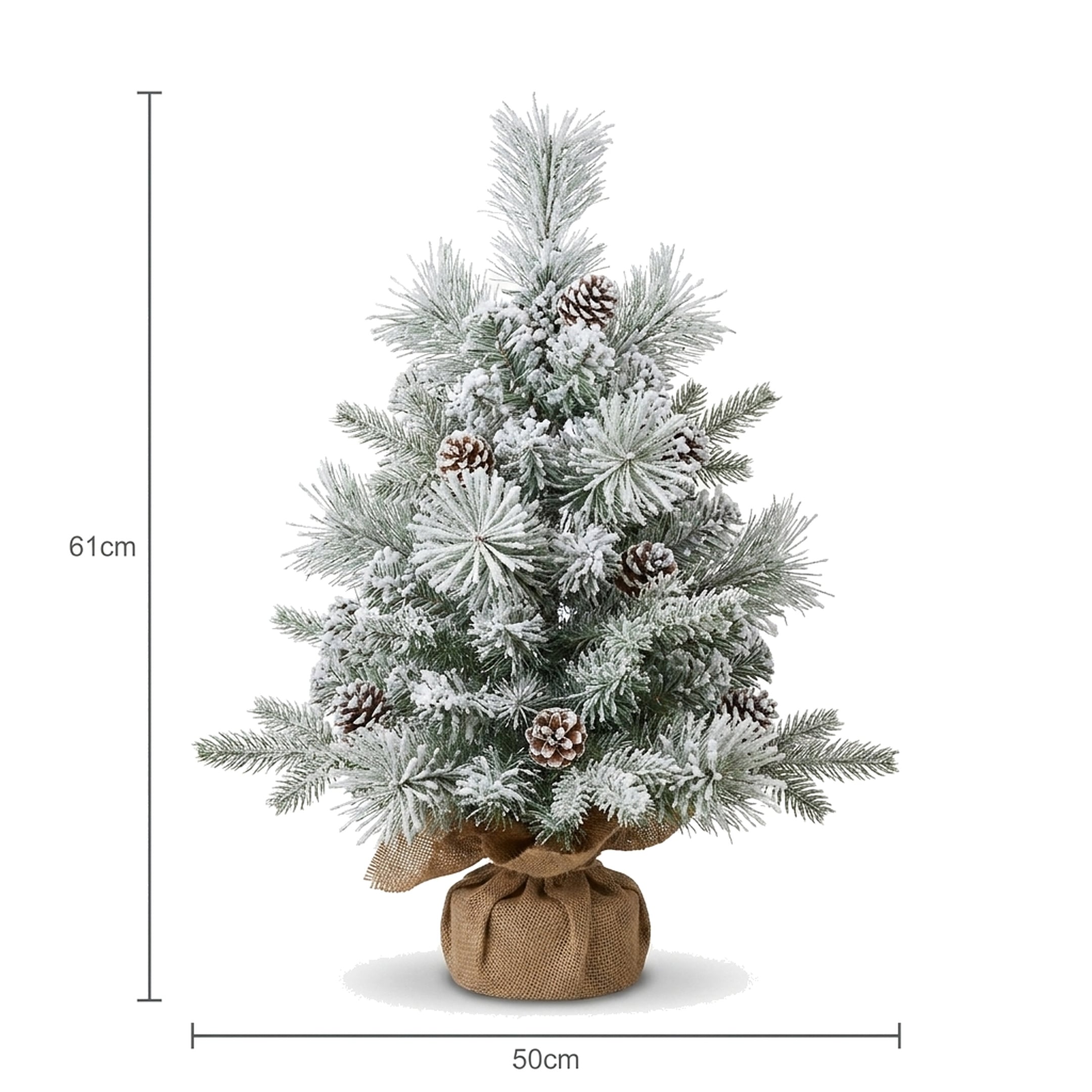 Christabelle 61cm 2ft Alpine Snow Potted Christmas Tree Pre Lit LED Pinecone Hessian Tabletop Festive Holiday Decoration