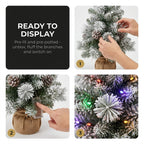 Christabelle 61cm 2ft Alpine Snow Potted Christmas Tree Pre Lit LED Pinecone Hessian Tabletop Festive Holiday Decoration