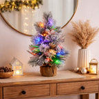 Christabelle 61cm 2ft Alpine Snow Potted Christmas Tree Pre Lit LED Pinecone Hessian Tabletop Festive Holiday Decoration