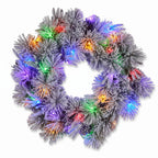 Christabelle 61cm Alpine Snow Christmas Wreath Pre Lit Multi Function LED Timer Pinecone Front Door Xmas Decoration Home