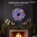 Christabelle 61cm Alpine Snow Christmas Wreath Pre Lit Multi Function LED Timer Pinecone Front Door Xmas Decoration Home