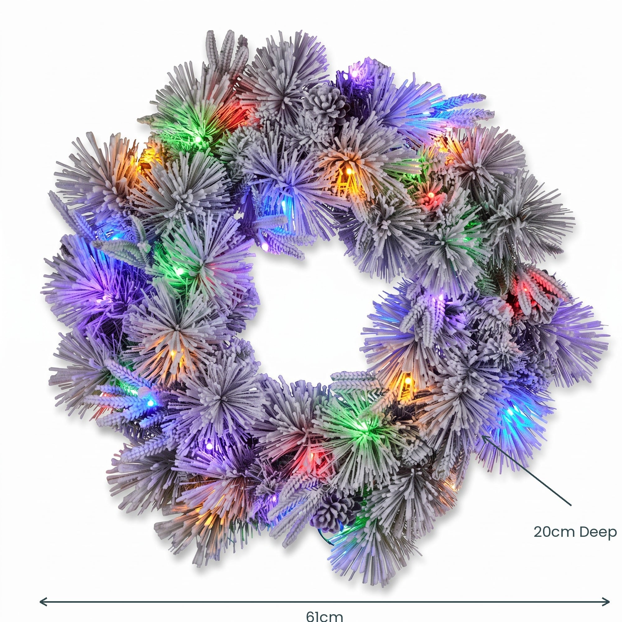 Christabelle 61cm Alpine Snow Christmas Wreath Pre Lit Multi Function LED Timer Pinecone Front Door Xmas Decoration Home