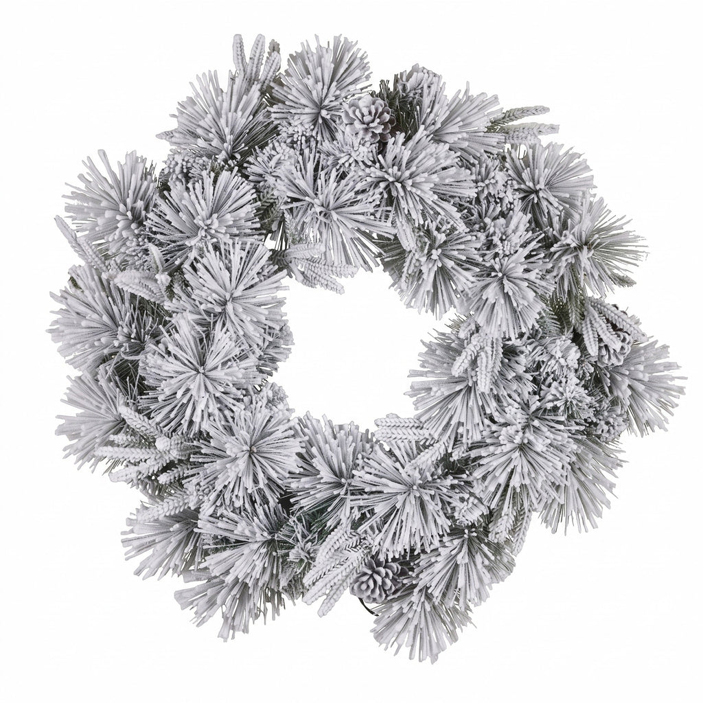 Christabelle 61cm Alpine Snow Christmas Wreath Pre Lit Multi Function LED Timer Pinecone Front Door Xmas Decoration Home