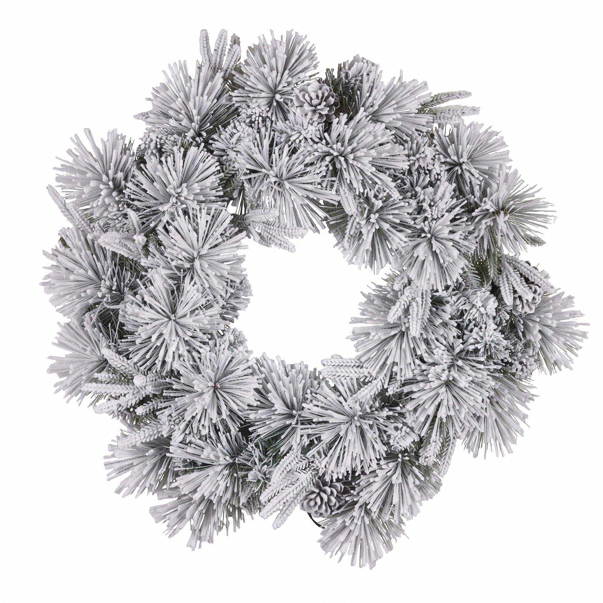 Christabelle 61cm Alpine Snow Christmas Wreath Pre Lit Multi Function LED Timer Pinecone Front Door Xmas Decoration Home