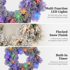 Christabelle 61cm Alpine Snow Christmas Wreath Pre Lit Multi Function LED Timer Pinecone Front Door Xmas Decoration Home