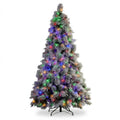 Christabelle 2.3m 7.5ft Alpine Snow Christmas Tree Pre Lit Multi Function LED Flocked Pine Cones Hinged Branches Home