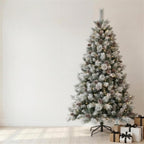 Christabelle 2.3m 7.5ft Alpine Snow Christmas Tree Pre Lit Multi Function LED Flocked Pine Cones Hinged Branches Home