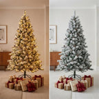 Christabelle 2.3m 7.5ft Alpine Snow Christmas Tree Pre Lit Multi Function LED Flocked Pine Cones Hinged Branches Home