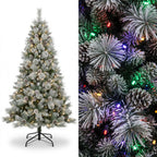 Christabelle 2.3m 7.5ft Alpine Snow Christmas Tree Pre Lit Multi Function LED Flocked Pine Cones Hinged Branches Home