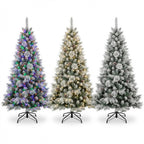 Christabelle 2.3m 7.5ft Alpine Snow Christmas Tree Pre Lit Multi Function LED Flocked Pine Cones Hinged Branches Home