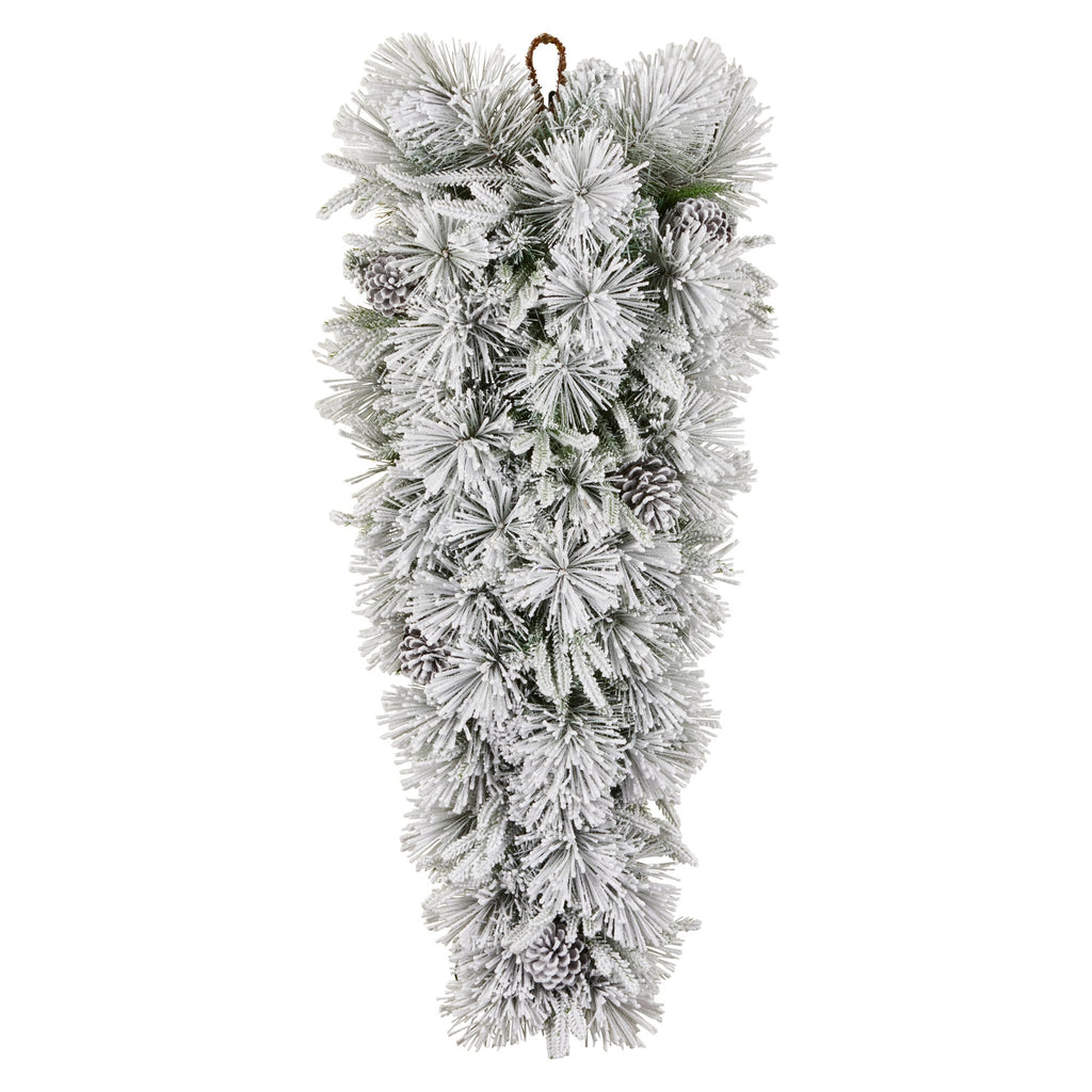 Christabelle 90cm Alpine Snow Christmas Teardrop Pre Lit Multi Function LED Timer Flocked Pine Cones Home