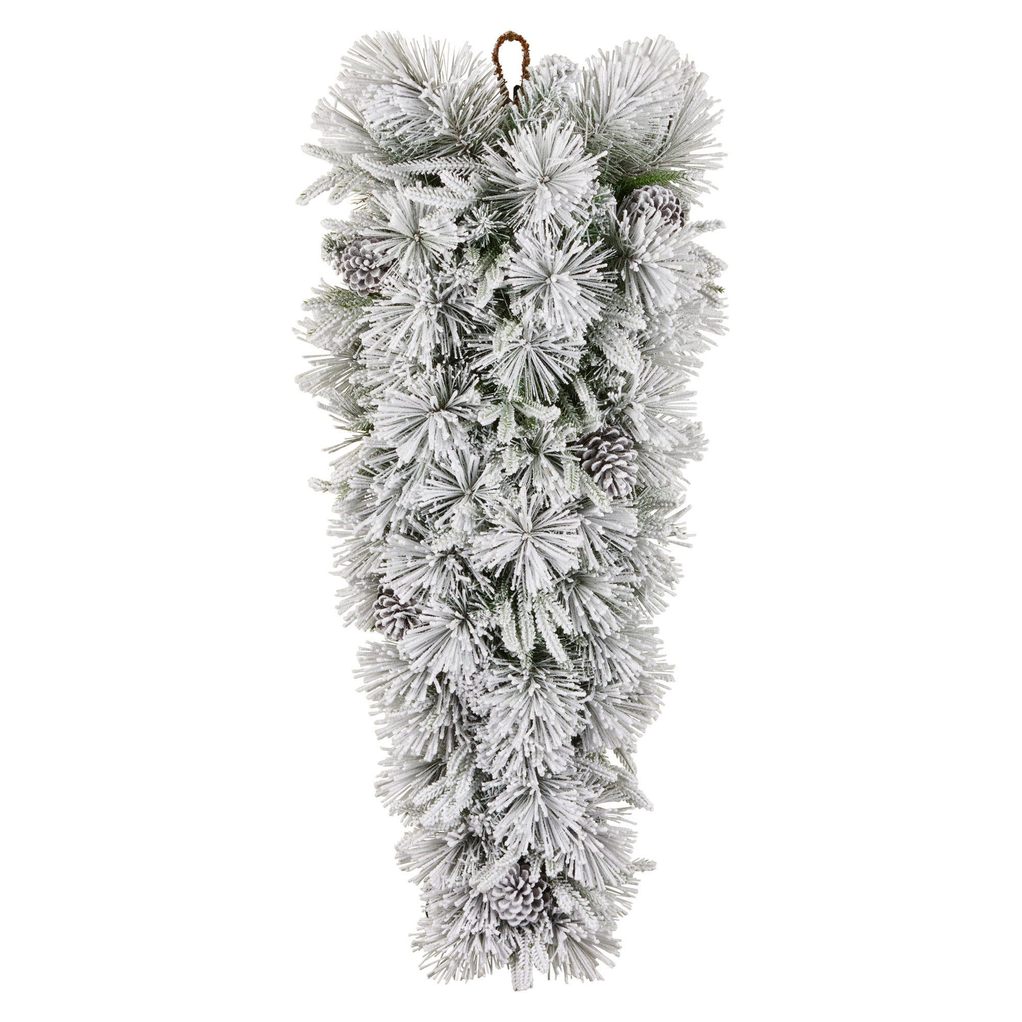 Christabelle 90cm Alpine Snow Christmas Teardrop Pre Lit Multi Function LED Timer Flocked Pine Cones Home