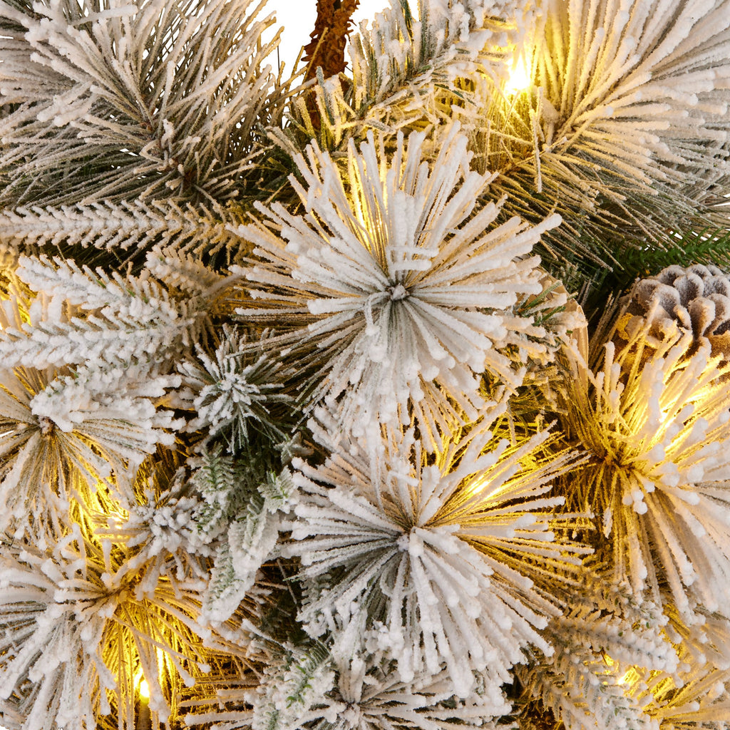 Christabelle 90cm Alpine Snow Christmas Teardrop Pre Lit Multi Function LED Timer Flocked Pine Cones Home