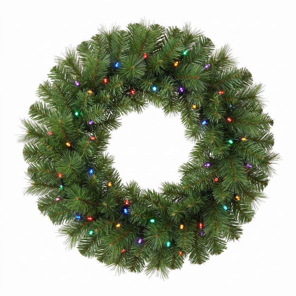 Christabelle 61cm Dorset Pine Christmas Wreath Pre Lit Multi Function LED Battery Operated Front Door Xmas Decoration Home