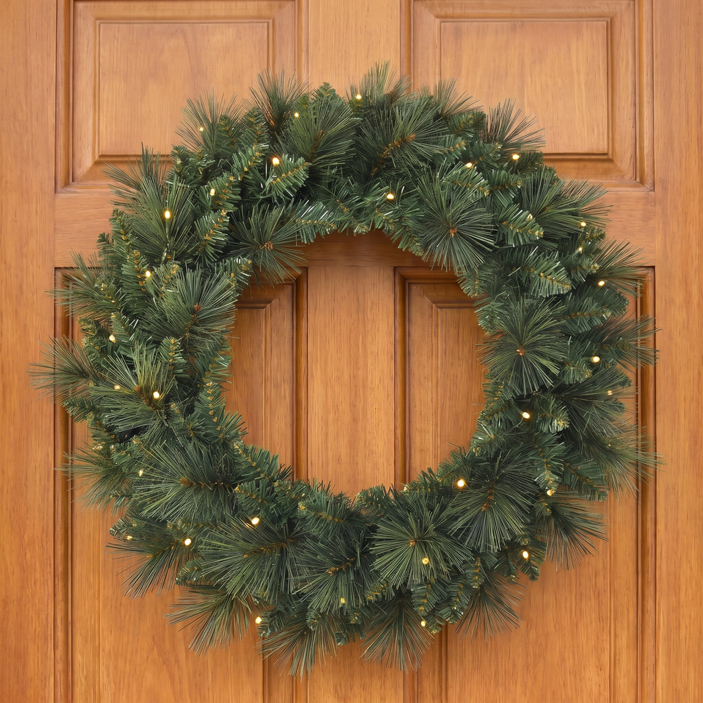 Christabelle 61cm Dorset Pine Christmas Wreath Pre Lit Multi Function LED Battery Operated Front Door Xmas Decoration Home