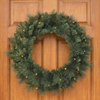 Christabelle 61cm Dorset Pine Christmas Wreath Pre Lit Multi Function LED Battery Operated Front Door Xmas Decoration Home