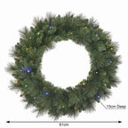 Christabelle 61cm Dorset Pine Christmas Wreath Pre Lit Multi Function LED Battery Operated Front Door Xmas Decoration Home