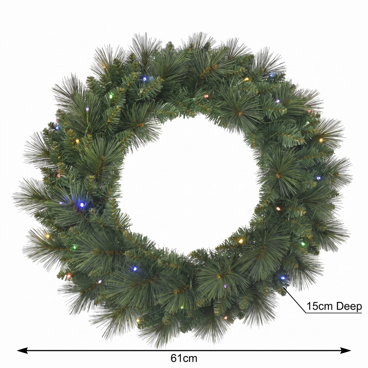 Christabelle 61cm Dorset Pine Christmas Wreath Pre Lit Multi Function LED Battery Operated Front Door Xmas Decoration Home