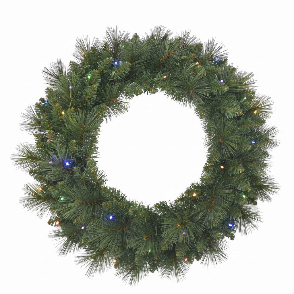 Christabelle 61cm Dorset Pine Christmas Wreath Pre Lit Multi Function LED Battery Operated Front Door Xmas Decoration Home