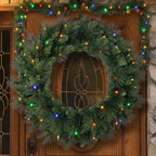 Christabelle 61cm Dorset Pine Christmas Wreath Pre Lit Multi Function LED Battery Operated Front Door Xmas Decoration Home