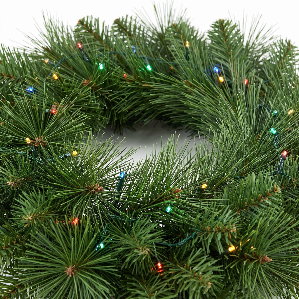 Christabelle 61cm Dorset Pine Christmas Wreath Pre Lit Multi Function LED Battery Operated Front Door Xmas Decoration Home
