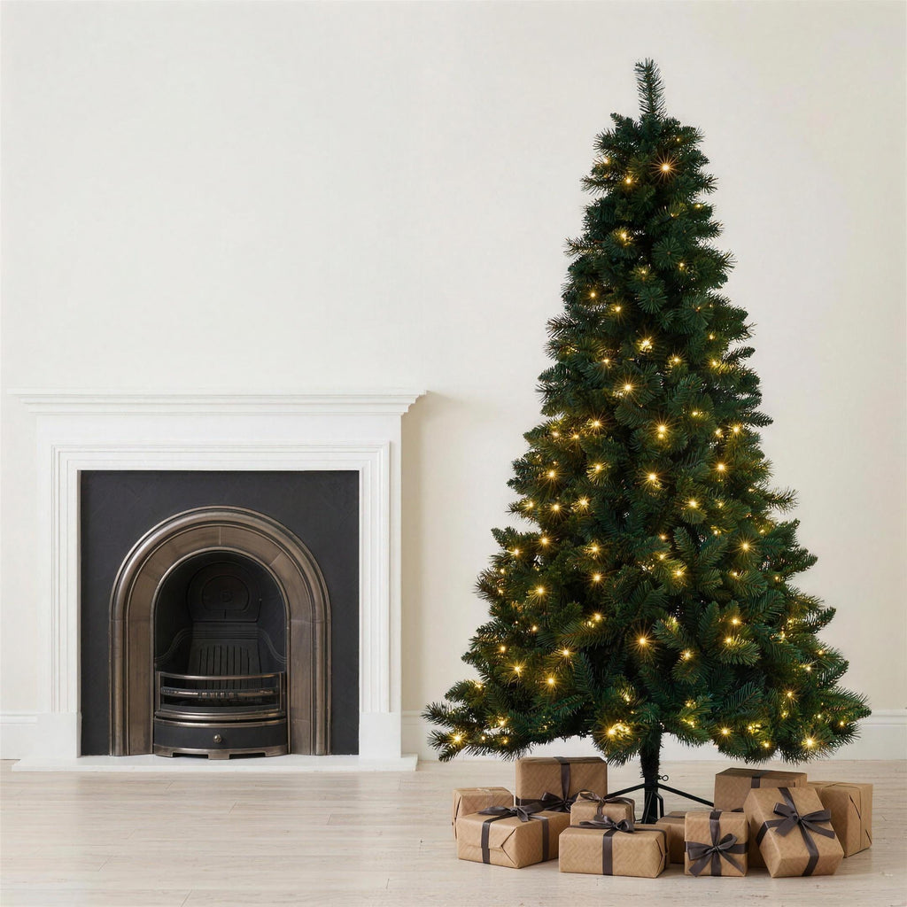 Christabelle 1.8m 6ft Pre-Lit Green Artificial Christmas Tree Dorset Pine 160 Multi-Function LEDs & Metal Stand