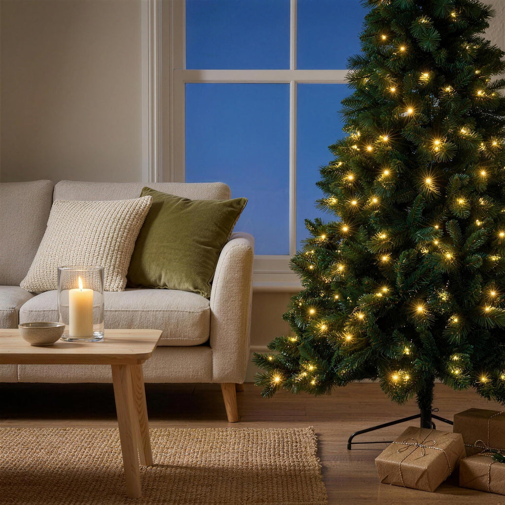 Christabelle 1.8m 6ft Pre-Lit Green Artificial Christmas Tree Dorset Pine 160 Multi-Function LEDs & Metal Stand