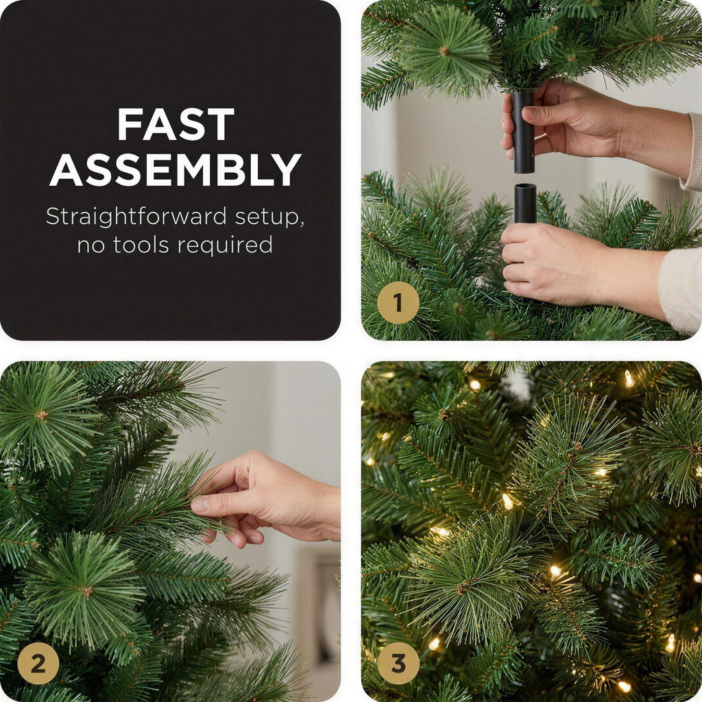 Christabelle 1.8m 6ft Pre-Lit Green Artificial Christmas Tree Dorset Pine 160 Multi-Function LEDs & Metal Stand