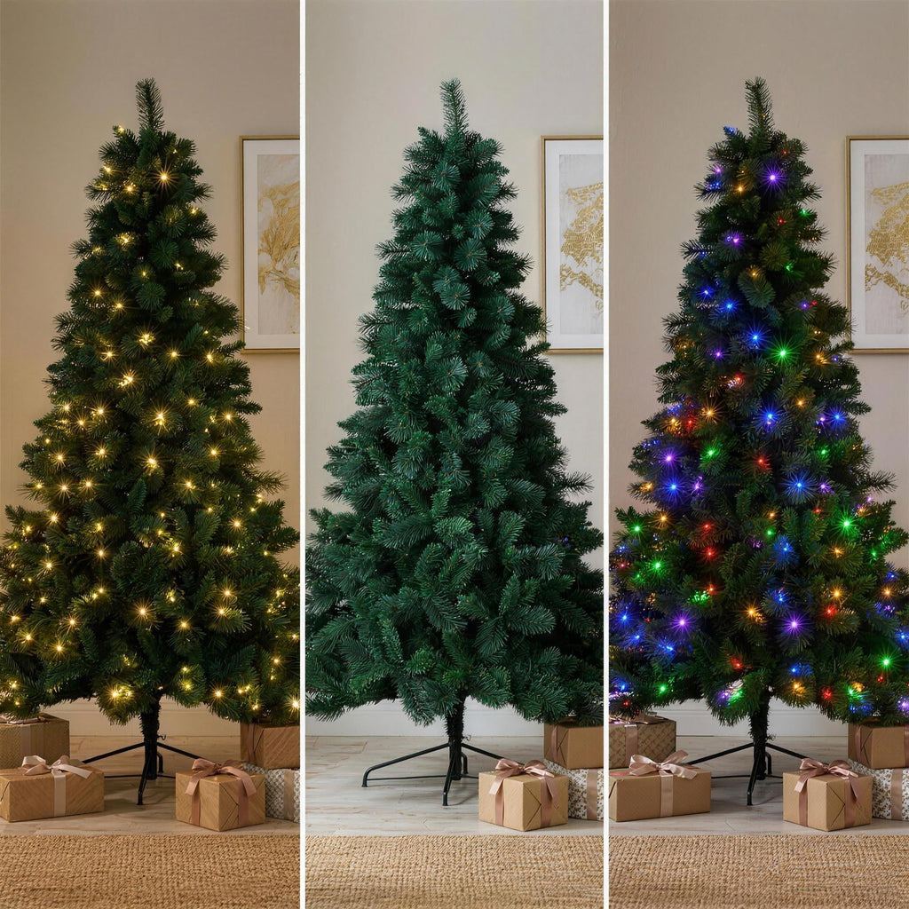 Christabelle 1.8m 6ft Pre-Lit Green Artificial Christmas Tree Dorset Pine 160 Multi-Function LEDs & Metal Stand