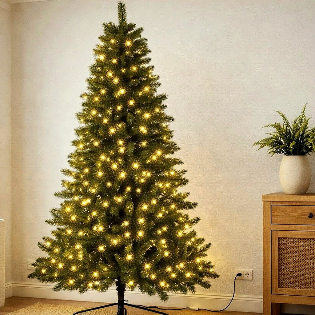 Christabelle 1.8m 6ft Pre-Lit Green Artificial Christmas Tree Dorset Pine 160 Multi-Function LEDs & Metal Stand