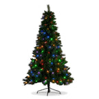 Christabelle 7.5ft 2.3m Dorset Pine Green Pre-Lit Artificial Christmas Tree, 220 Multi-Function LEDs & Metal Stand