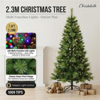 Christabelle 7.5ft 2.3m Dorset Pine Green Pre-Lit Artificial Christmas Tree, 220 Multi-Function LEDs & Metal Stand