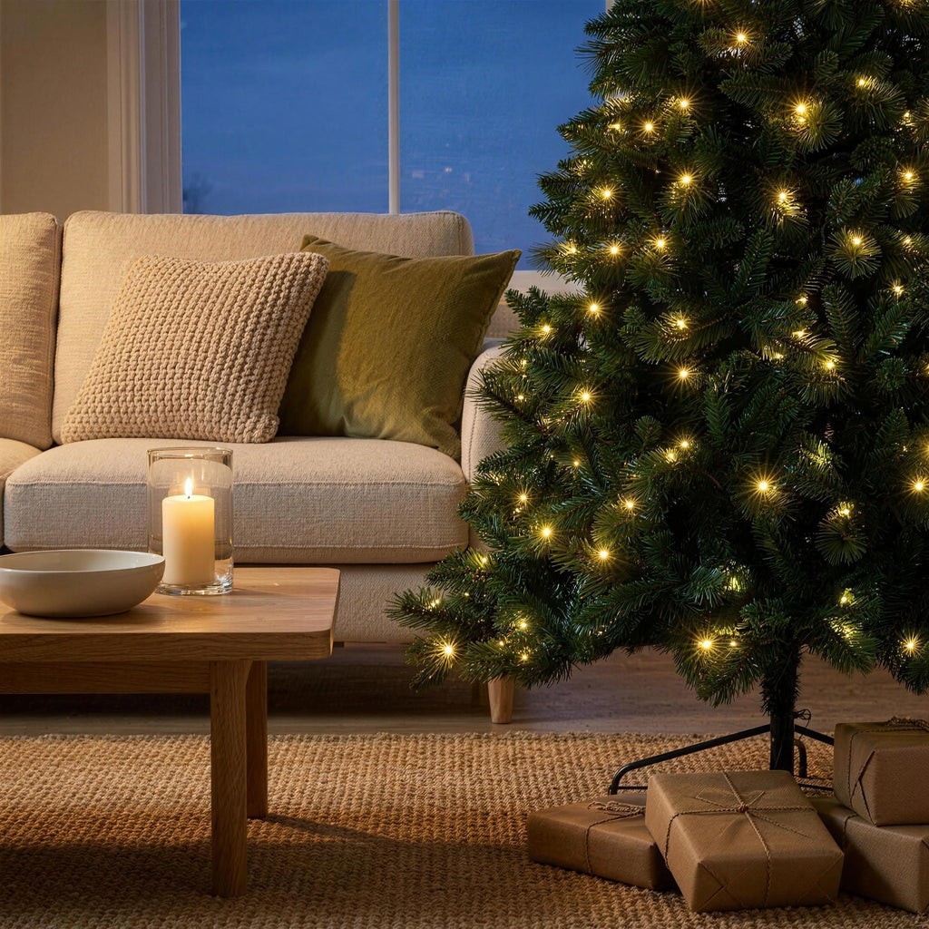 Christabelle 7.5ft 2.3m Dorset Pine Green Pre-Lit Artificial Christmas Tree, 220 Multi-Function LEDs & Metal Stand