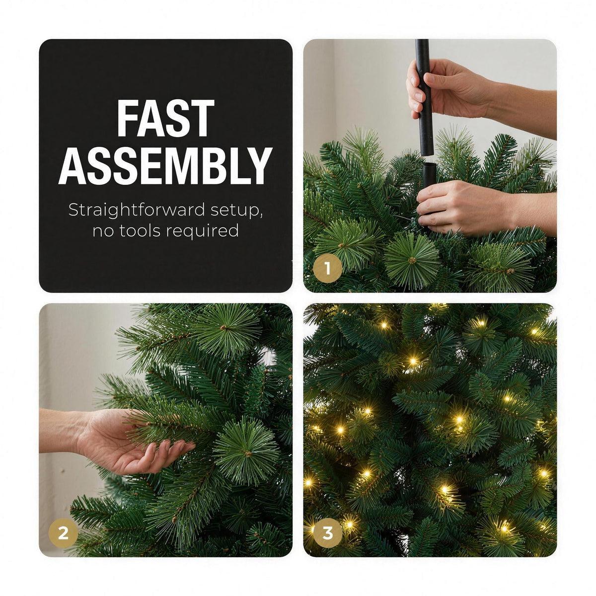 Christabelle 7.5ft 2.3m Dorset Pine Green Pre-Lit Artificial Christmas Tree, 220 Multi-Function LEDs & Metal Stand