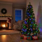 Christabelle 7.5ft 2.3m Dorset Pine Green Pre-Lit Artificial Christmas Tree, 220 Multi-Function LEDs & Metal Stand