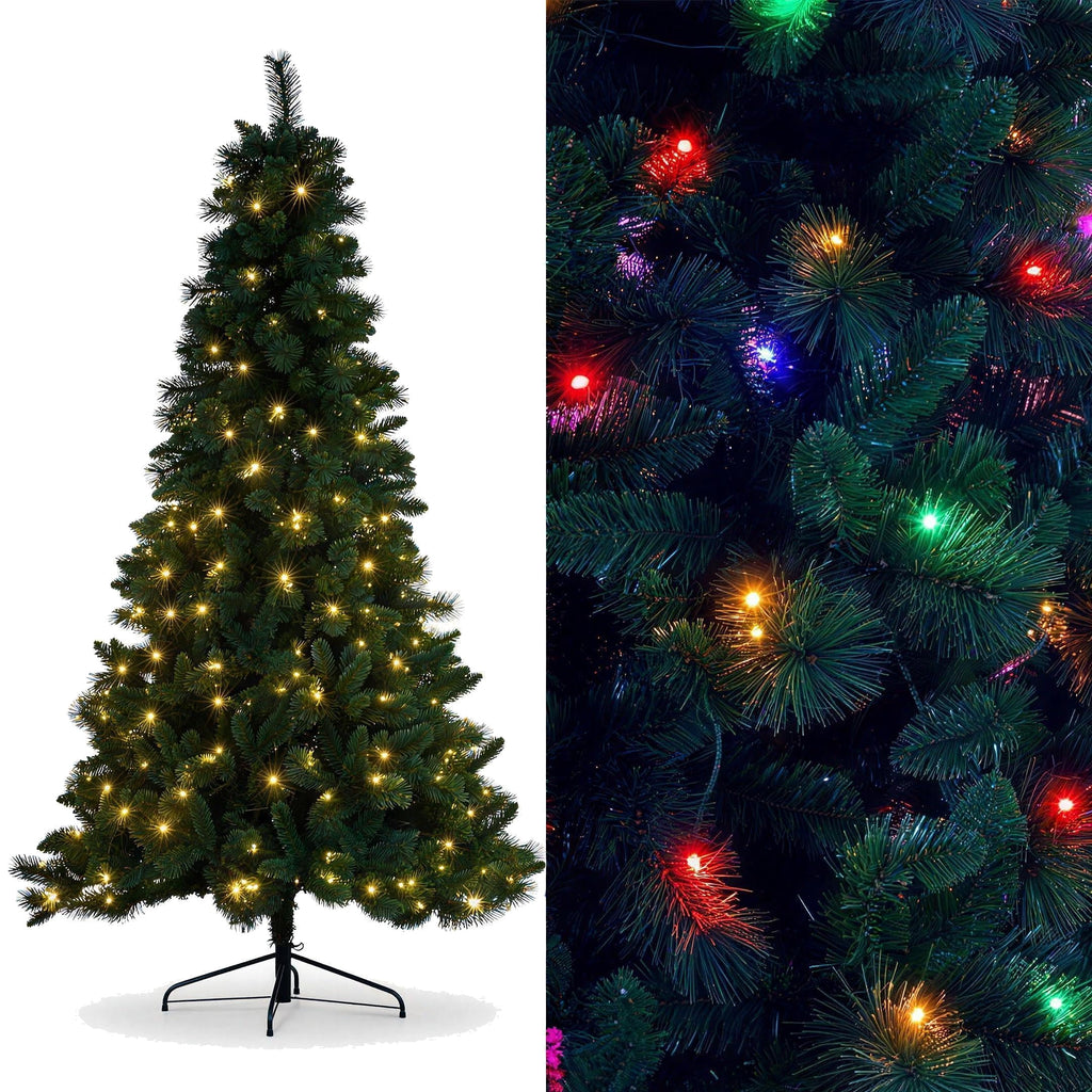 Christabelle 7.5ft 2.3m Dorset Pine Green Pre-Lit Artificial Christmas Tree, 220 Multi-Function LEDs & Metal Stand