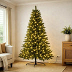 Christabelle 7.5ft 2.3m Dorset Pine Green Pre-Lit Artificial Christmas Tree, 220 Multi-Function LEDs & Metal Stand