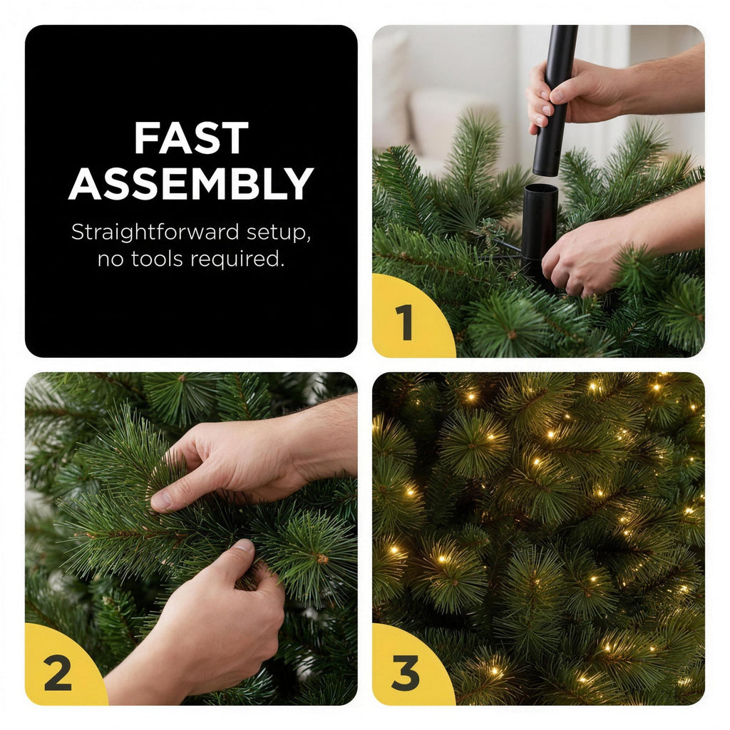 Christabelle 2.3m 7.5ft Grand Sierra Christmas Tree Pre Lit Multi Function LED Memory Wire Artificial Indoor Xmas Decor