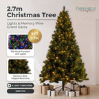 Christabelle 2.7m 9ft Grand Sierra Christmas Tree Pre Lit Multi Function LED Memory Wire Artificial Indoor Xmas Decor