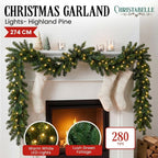 Christabelle 2.74m Highland Pine Christmas Garland Pre Lit Warm White LED Mantel Staircase Xmas Decoration Home