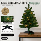 Christabelle 61cm 2ft Highland Pine Christmas Tree Pre Lit Warm White LED Timer Tabletop Artificial Indoor Xmas Decor