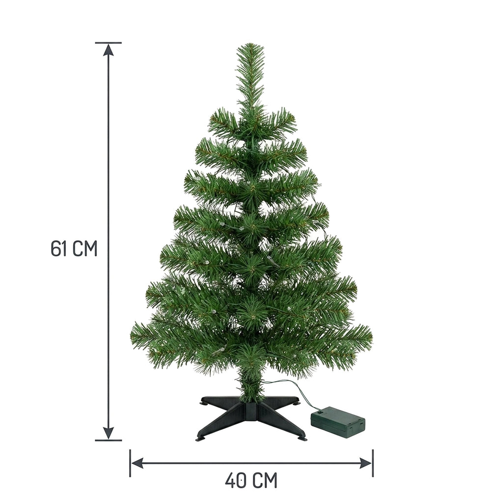 Christabelle 61cm 2ft Highland Pine Christmas Tree Pre Lit Warm White LED Timer Tabletop Artificial Indoor Xmas Decor