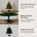 Christabelle 61cm 2ft Highland Pine Christmas Tree Pre Lit Warm White LED Timer Tabletop Artificial Indoor Xmas Decor