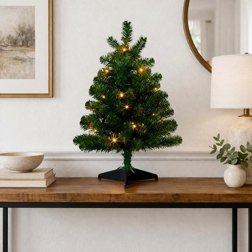 Christabelle 61cm 2ft Highland Pine Christmas Tree Pre Lit Warm White LED Timer Tabletop Artificial Indoor Xmas Decor