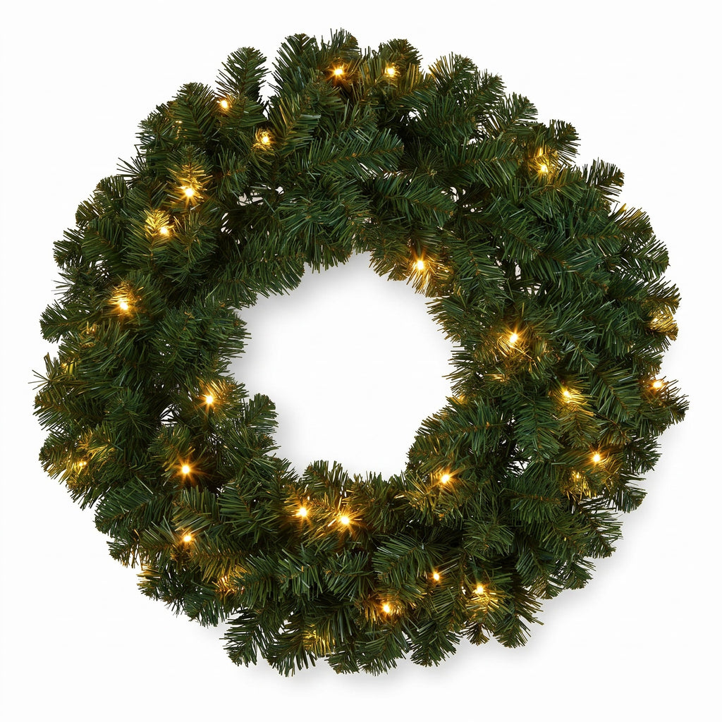 Christabelle 61cm Highland Pine Christmas Wreath Pre Lit Warm White LED Battery Operated Timer Hanging Wall Display Home