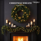 Christabelle 61cm Highland Pine Christmas Wreath Pre Lit Warm White LED Battery Operated Timer Hanging Wall Display Home
