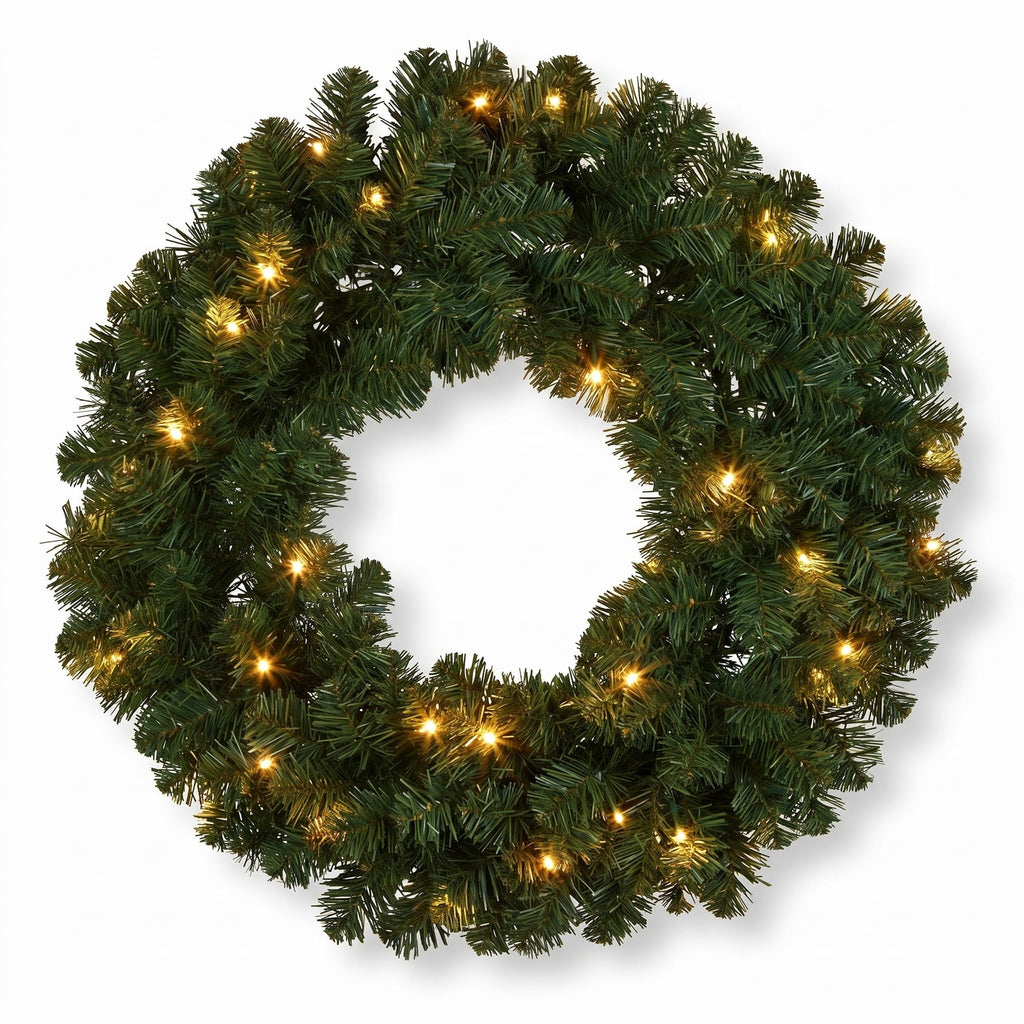 Christabelle 61cm Highland Pine Christmas Wreath Pre Lit Warm White LED Battery Operated Timer Hanging Wall Display Home